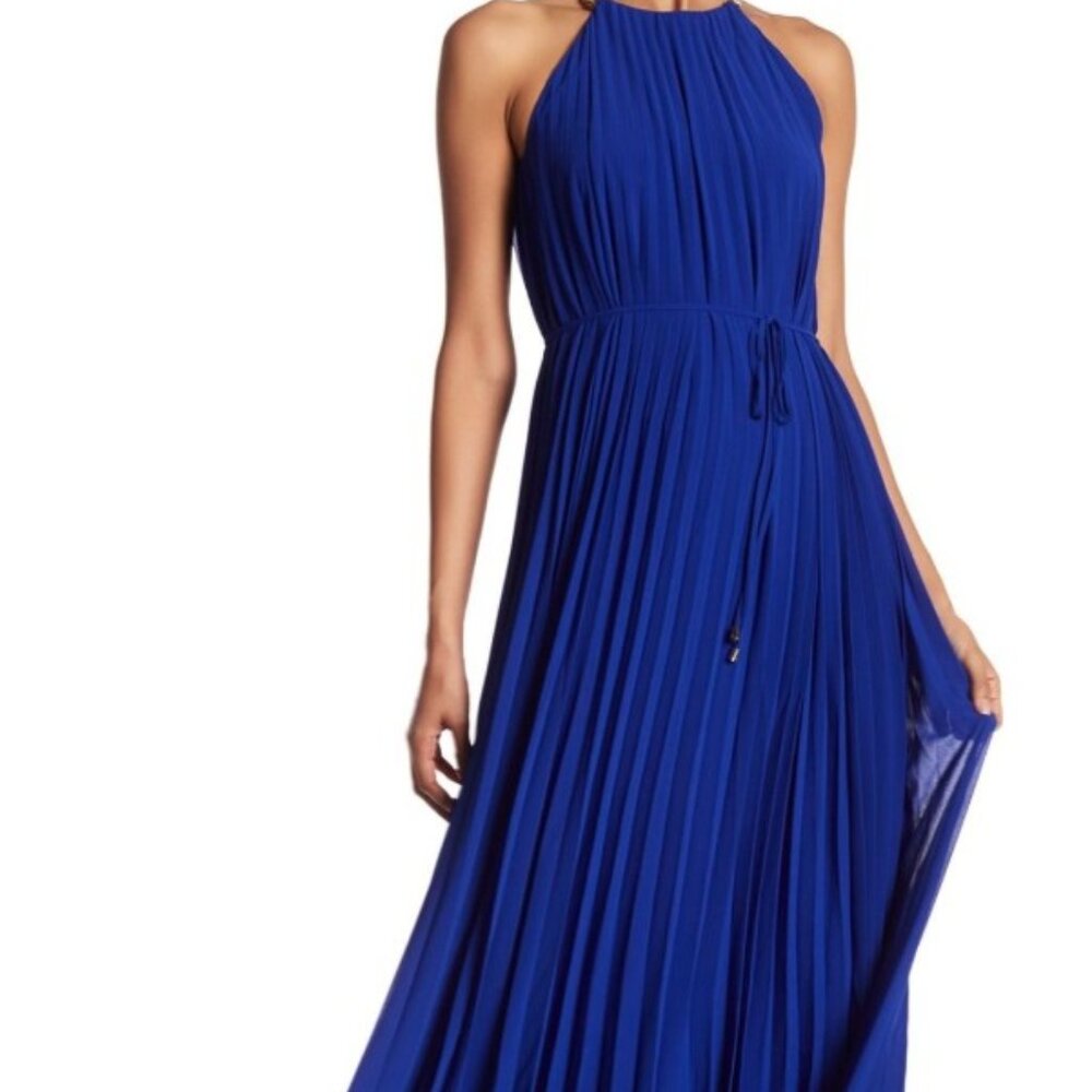 MSK Royal Blue Gold Accent Halter Gown Size 8